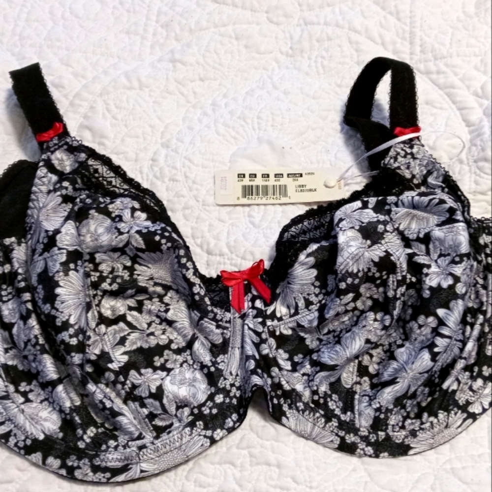 NWT Elomi Libby black/white underwire bra 42E